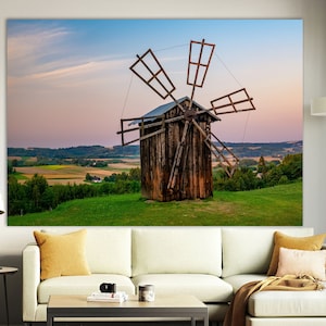 Windmill Canvas Print, Windmill Wall Art,Rustic Wall Art,Farmer Gift