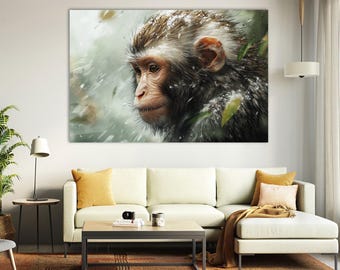 Macaque Portrait: Animal Canvas Print, Modern Wall Art