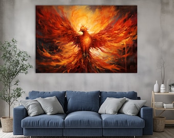 Fire Phoenix Canvas Art: Modern Office Wall Decor