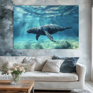Décoration Ocean Life, grande impression sur toile, décoration d'intérieur nautique, impression sur toile baleine