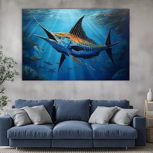 Marlin Canvas Print,Marlin Painting,Marlin Wall Art,Fisherman Gift,Yacht Wall Decor