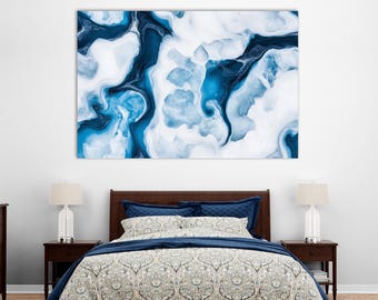 Blue Marble Texture Canvas Print: Elegant Abstract Wall Art
