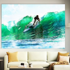 Surfing Wave Canvas Print: Modern Coastal Wall Art