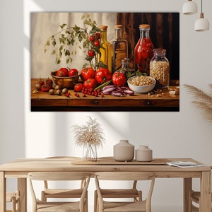 Still Life Kitchen Canvas Print: Tomato, Olive Oil, and Chickpeas