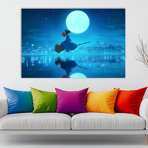 Magical Girl Art,Girl Witch Canvas Print,Babby Room Decor,Cartoon Witch Wall Art