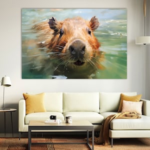 Capibara schilderij, Capibara canvas print, capibara kunst aan de muur, dierenverzorgers cadeau