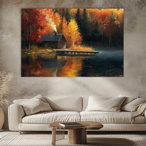 Stampa di paesaggio autunnale, arte accogliente della cabina, tela della foresta autunnale, decorazione rustica autunnale