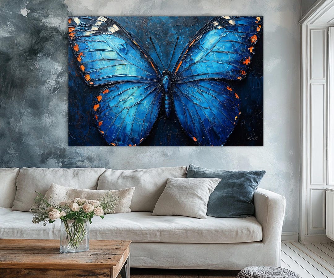 Blue Butterfly Canvas Print: Large Wall Art - Etsy