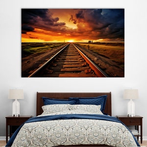 Railway Canvas Print: Sunset Train Track Wall Art
