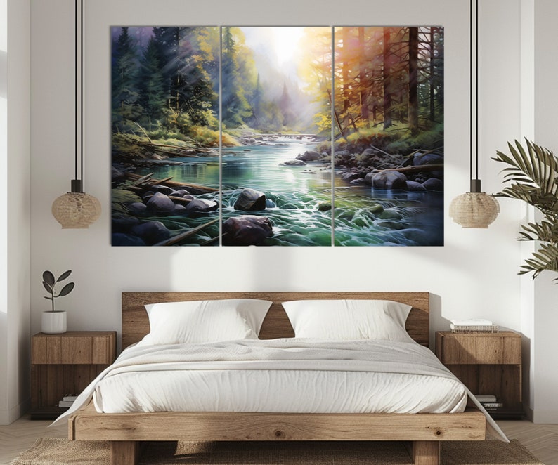 Forest River Canvas Print: Pine Tree Landscape Wall Art - Etsy