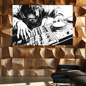 DJ Canvas Print: Black and White Music Mixer Art