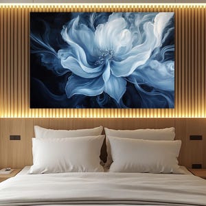 Abstract Flower Painting,Blue Floral Art,Gift for Art Lovers,Botanical Wall Decor,Bedroom Wall Decor
