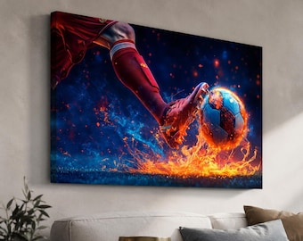 Arte mural de fútbol: Póster dinámico de fútbol, ​​decoración para habitaciones deportivas