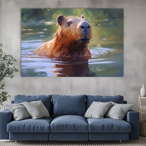 Capibara schilderij afdrukken, Capibara schilderij, Capibara kunst aan de muur, dieren canvas print, Capibara portret