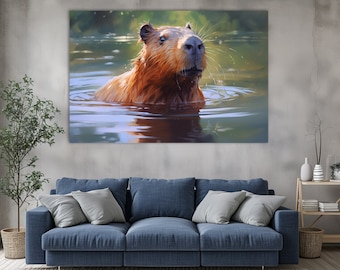 Capybara Painting Canvas Print: Animal Portrait Wall Art