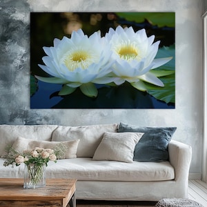 Water Lily Art,Lily Canvas Print,White Lily Wall Art,Large Canvas Print