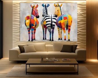 Colorful Abstract Zebra Wall Art – Modern Animal Print, Vibrant Canvas Painting, Contemporary Home Decor