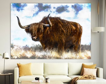 Highland Cow Painting: Farmhouse Canvas Wall Art
