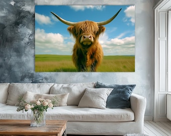 Highland Cow Canvas Print: Rustic Scottish Farmhouse Art