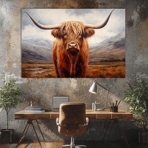 Highland Cow Canvas Print: Scottish Farmhouse Wall Art