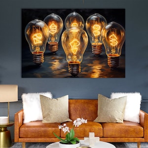 Light Bulbs Canvas Print,Light Bulbs Painting,Light Bulbs Wall Art,Office Wall Decor,Hall Wall Decor