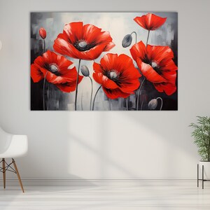 Amapolas rojas: arte floral para la pared del dormitorio