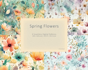 4 Seamless Spring Flower Patterns