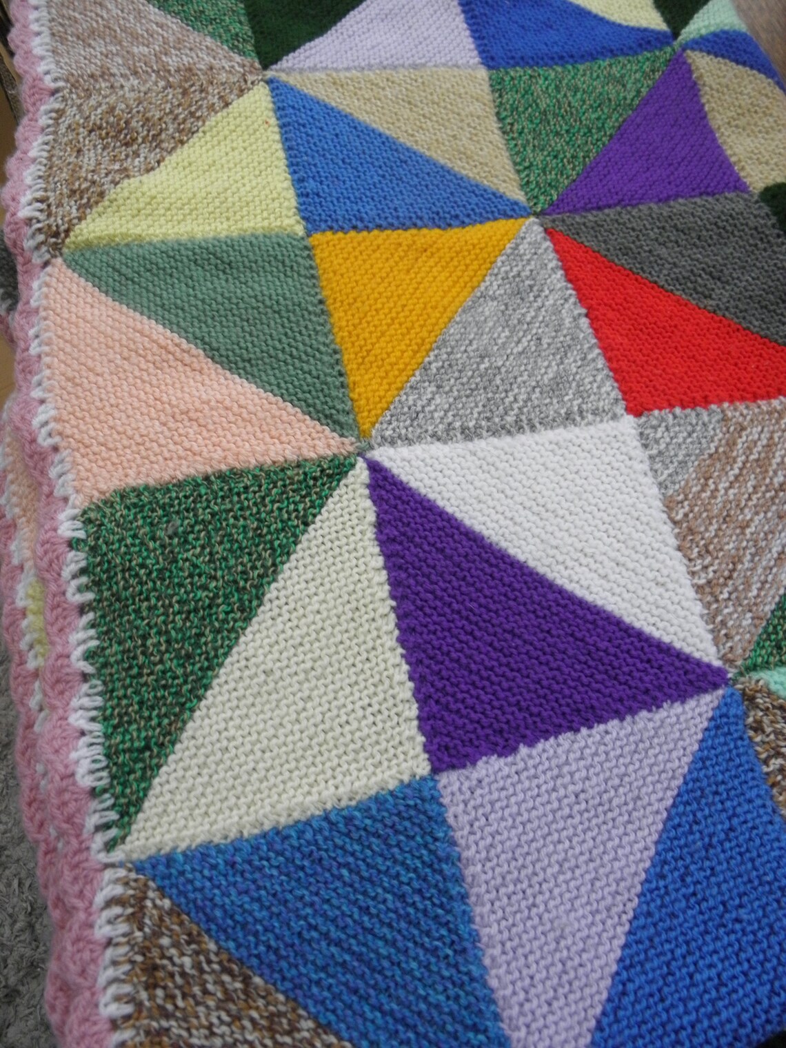 Vintage Knitted Wool Triangles Squares Granny Blanket Throw Etsy
