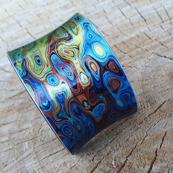 Handmade Cuff Bracelet "REFLECTIONS", Gift For Her, Women Art Jewellery, Designer Bangles, Colored Abstract Print Jewelry, Unique colors