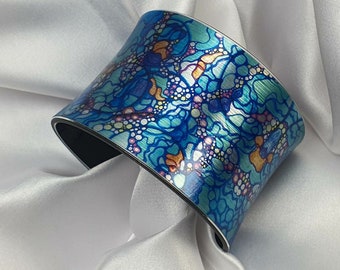 Ocean Blue Cuff Bracelet, Artistic Gift For Her, Neurographic Art Jewelry, Abstract Blue Arm Cuff, Designer Bangle, Sea Blue Beach Gifts