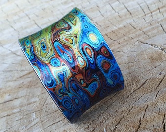 Handmade Cuff Bracelet "REFLECTIONS", Gift For Her, Women Art Jewellery, Designer Bangles, Colored Abstract Print Jewelry, Unique colors