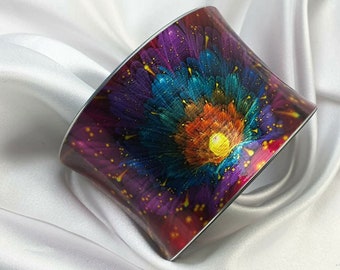 Handmade Cuff Bracelet "SPRING", Gift For Her, Women Art Jewellery, Designer Bangles, Amazing Colorful jewelry, Colored Abstract Flowers