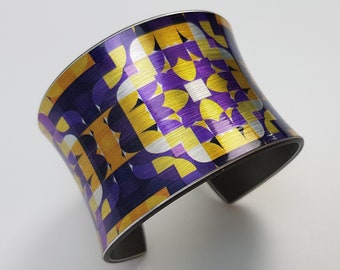 Yellow Purple Squares Cuff Bracelet, Statement Jewelry, Designer Abstract cuff, Gift For Her, Colored Bangle, Unusual Women Gift, Wife Gifts