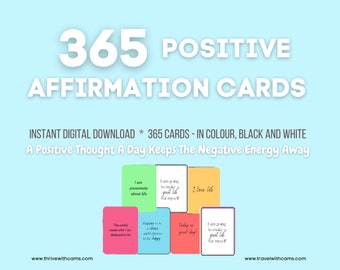 365 Affirmation Cards + FREE sheet | Printable Motivational Cards | Positivity Quotes