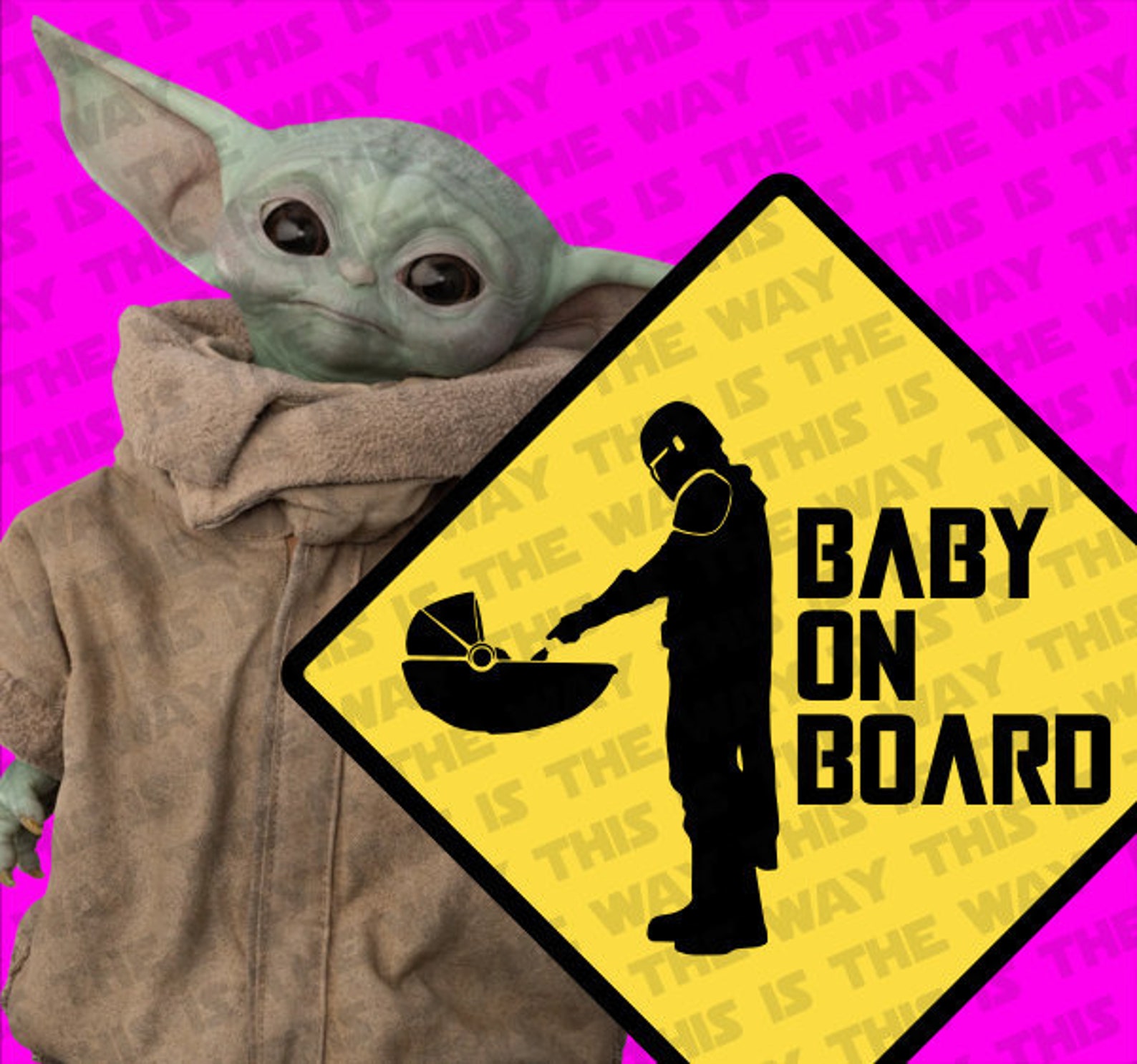 "The Child On Board" Vinyl Car Sticker – 100mm Wide – Mandalorian Star Wars Yoda Decal – Glossy