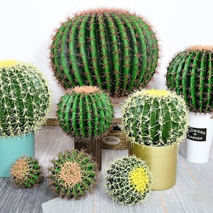 Cactus artificiale con spine, Opuntia humifusa del deserto finta, decorazione floreale tropicale per la casa, pianta a forma di palla, composizione verde da giardino