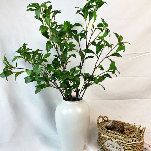 Artificial Osmanthus Branch with Leaf Fake Small Tree Foliage Twig Living Room Greenery Decor Rustic Garden Plant Arrangement Landscape Pick