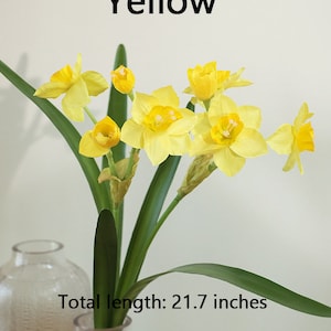 Daffodil Flower Stem with Leaves, Silk Narcissus Plant, Artificial Flower Craft, Home Floral Decor, Wedding Arrangement, Table Centerpiece Yellow