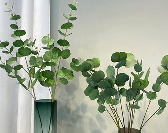 Eucalyptus Round Leaf Artificial, Real Touch Foliage Branch, Realistic Leafy Twig, Home Bouquet Filler, Living Room Floral, Wedding Ornament