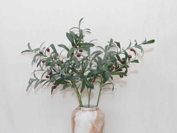 Faux Olive Branch Stem with Fruits, Artificial Foliage Plants for Rustic Farmhouse Vase Decor, Home Greenery Display, Floral Arrangement
