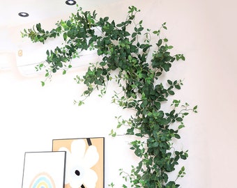 Greenery Long Vine with Green Leaves, Fake Ivy Plant Hanging Wall, Faux Green Leaf Cane Craft, Artificial Flower, Foliage for Wreath Arch