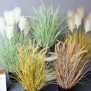 Artificial Foxtail Grass with Foliage, Quality Reed Plume with Flower, Fake Phragmites Stem, Indoor Greenery Decor, Living Room Floral Craft