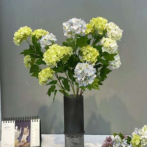 Hydrangea Spray with Bud, Artificial Snowball Flower Stem, Wedding Floral Arrangement, Real Touch Petal Decor, Dining Table Bloom Craft Gift