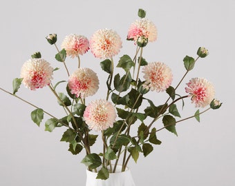 Fake Dahlia Flower Stem with Bud, Rustic Wild Chrysanthemum Spray, Artificial Flowers, Living Room Floral Decor, Bloom for Wedding Bouquet