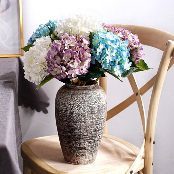 Artificial Hydrangea Stem with Leaf Quality Fake Big Flower Head Living Room Floral Decor Wedding Party Table Greenery Arrangement Material