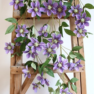 Artificial Clematis Stem with Leaf Fake Flower and Bud  Wedding Party Arch Floral Decor Wildflower Wall Backdrop Plant Arrangement Material