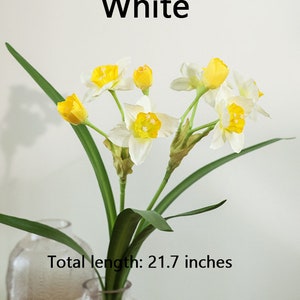Daffodil Flower Stem with Leaves, Silk Narcissus Plant, Artificial Flower Craft, Home Floral Decor, Wedding Arrangement, Table Centerpiece White