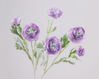 Ranunculus with Buds, Fake Buttercup Stem, Artificial Flowers, Home Floral Decor, Wedding Party Arrangement Centerpiece, Bloom for Bouquet