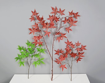 Autumn Maple Leaves Branch, Artificial Foliage Craft, Realistic Greenery, Home Floral Decor, Wedding Party Plant Arrangement Centerpiece Art