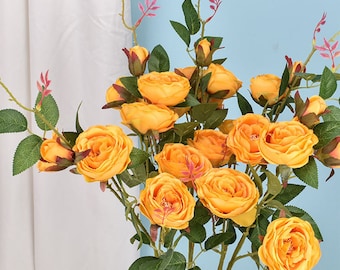 Tallo de rosa artificial con follaje, rama de capullo de flor falso, decoración en aerosol para el hogar, floral para la fiesta de bodas, arreglo de interior, relleno de jarrón de cocina